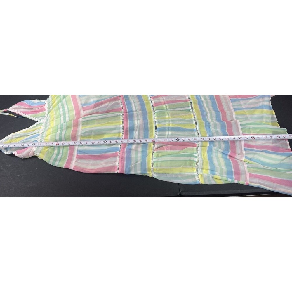 NWT Pastel Stripe Maxi Dress Cottage Coquette Beachy Tiered Tie Back Sundress S - Picture 9 of 15